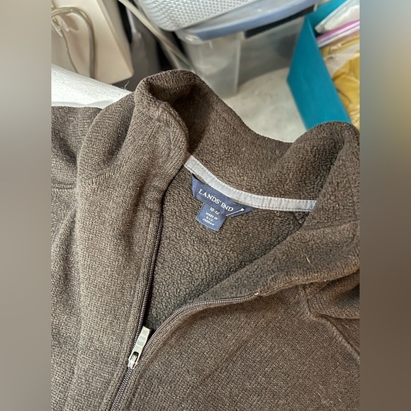 LANDS END Brown mock neck 1/4 zip sweater size 10-12.‎ - Picture 9 of 12